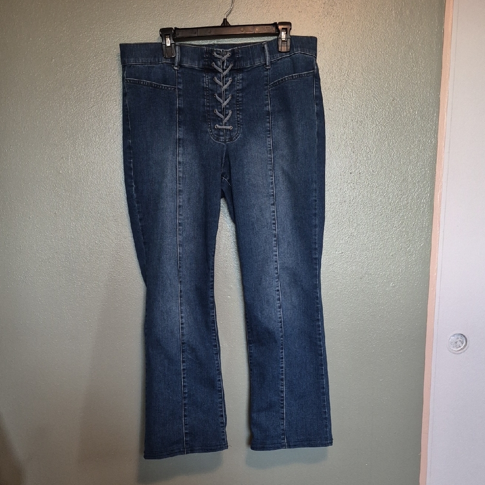 Vintage Lace Up Denim Jeans Sofia Vergara Size 18 Marisol Bootcut